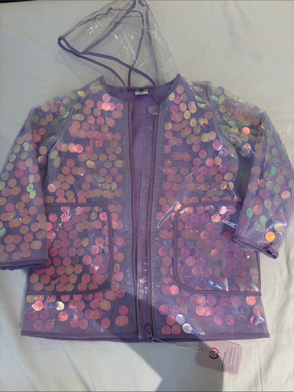 NWT Girls Purple Sequin Rain Jacket